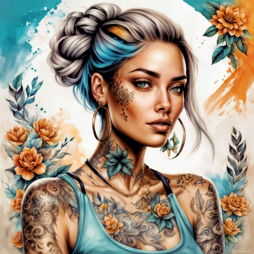 This digital painting unveils a portrait of an elegant young woman whose skin serves as a canvas for numerous tattoos. Each line and symbol unveils a piece of her soul, blended with the carefreeness and freshness of the summer breeze. The artwork radiates freedom and natural beauty, highlighting how natural elements and artful tattoos merge to create a unique image of the contemporary summer muse. The backdrop contributes to the freshness and sweetness, carrying the spirit of rural idyll. This creation is an invitation to plunge into the world of beauty, where black and white and vibrant summer colors meet in a harmonious dance.

Created using AI tools  

toni angelchovski © 2024 aiflux