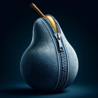 DALLE-2024-05-08-22.21.40---A-hyper-realistic-image-of-a-pear-covered-in-textured-denim-fabric-featuring-a-prominent-detailed-zipper.-The-artwork-is-envisioned-as-a-breathtakin