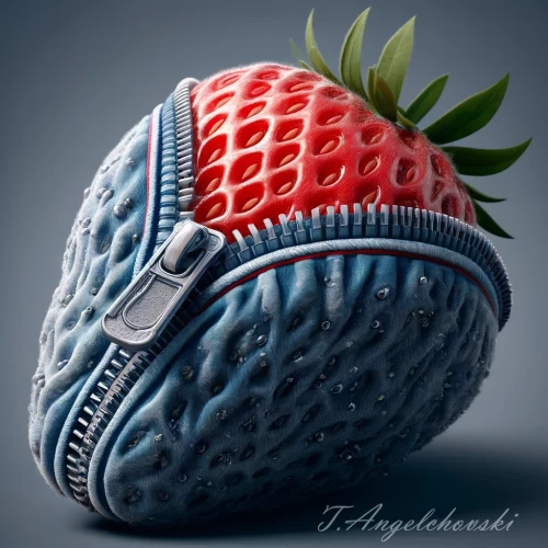 strawberry covered in textured denim fabric,