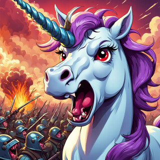 a-evil-cartoon-unicorn-with-rabies-foaming-at-the-mouth-and-rabies-in-a-war