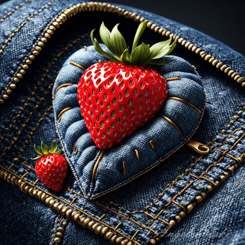 strawberry covered in denim