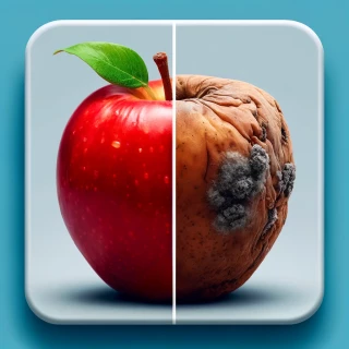 DALLE-2024-06-12-18.11.17---A-split-screen-square-photo-showing-a-fresh-apple-on-the-left-panel-and-its-rotten-counterpart-on-the-right-panel.-The-fresh-apple-is-shiny-vibrant-r