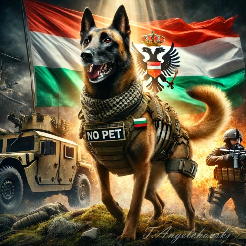 DALL·E 2024 06 16 10.18.59 A majestic scene of a Belgian Malinois dog in a military setting. The dog