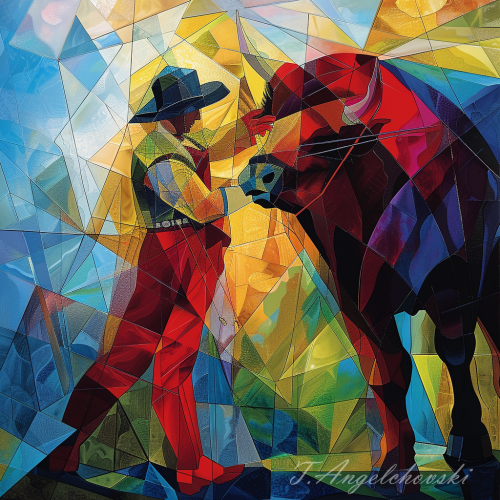 angelchovski Illustrate a classic bullfighting scene