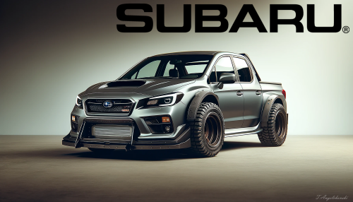 widebody 2017 Subaru WRX STI transformed into a four door pickup truck+Logo