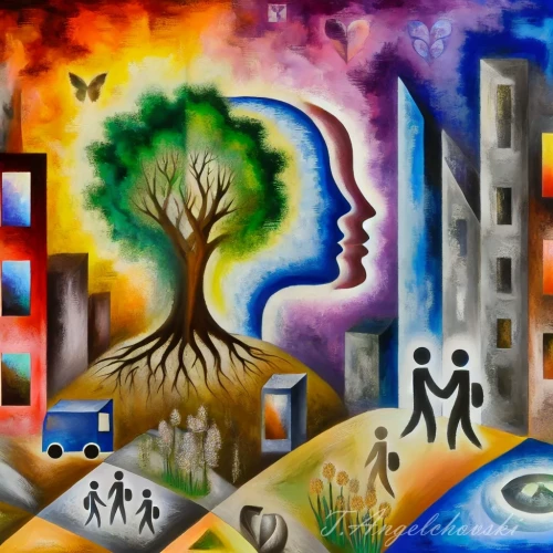 DALLE-2024-06-23-12.10.49---A-visually-stunning-painting-that-provokes-thought-and-encourages-dialogue-and-emotions.-The-artwork-features-a-surreal-cityscape-where-elements-of-na.webp