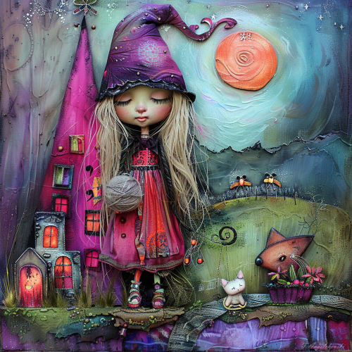 There once was a little girl,
who did magic in the night with a twirl.
With a hat and some yarn,
and a fox on the lawn,
they lived in a world of dreams and light's swirl.