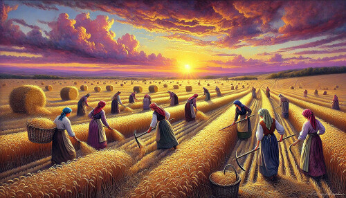 Harvesters at Sunset