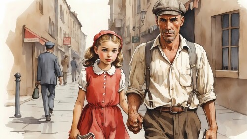 Unbreakable Bond Father and Daughter Walking Through the Streets of the Past