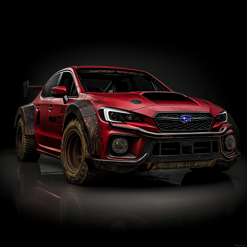 This image captures the essence of racing spirit and the power of the Subaru WRX STI in its full glory. The mighty machine, dressed in vibrant red and adorned with mud and dust, evokes a sense of adventure and adrenaline. The wide fenders and aggressive design hint at its readiness to conquer any track, regardless of terrain. The four doors and spoiler add a high-speed aesthetic and top-tier functionality. This Subaru is not just a car, it is a symbol of challenge and freedom, radiating power and perfection.

BG:
Тази снимка улавя същността на състезателния дух и силата на Subaru WRX STI в пълния му блясък. Мощната машина, облечена в ярко червено и украсена с следи от кал и прах, създава усещане за приключение и адреналин. Широките калници и агресивният дизайн подсказват за неговата готовност да покори всяка писта, без значение от терена. Четирите врати и спойлерът добавят естетика на висока скорост и първокласна функционалност. Този Subaru не е просто кола, той е символ на предизвикателството и свободата, който излъчва мощ и съвършенство.