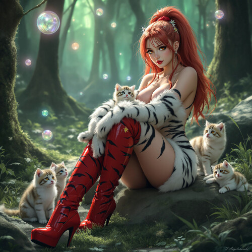 Mistress-of-the-Forest-and-Her-Feline-Companions.jpeg