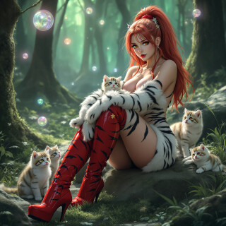 Mistress-of-the-Forest-and-Her-Feline-Companions